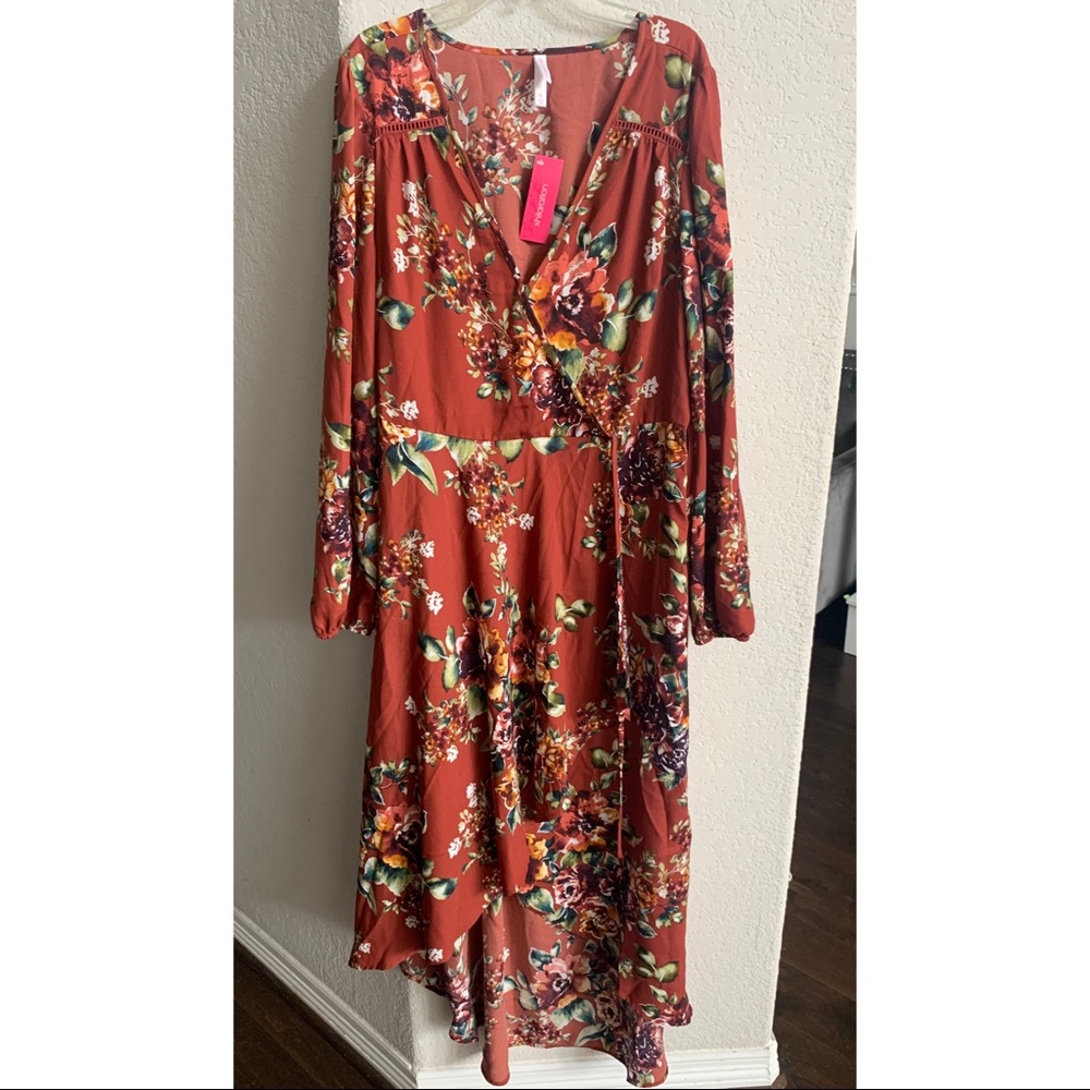 Xhilaration Burnt Orange Floral Long Sleeve Dress